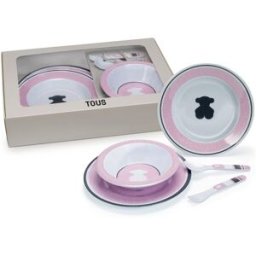 Tous Vajilla 5 piezas: bol, platos y cubiertos Baby Feeding. Rosa niño