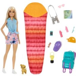 Barbie Muñeca con mochila, saco de dormir y accesorios Surtido de camping .