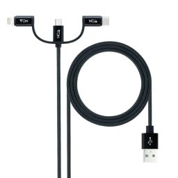 Cable USB Nanocable 3 en 1 USB-A a USB-C/Micro USB/Lightning 1m Negro