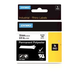 Cinta de poliéster permanente negro sobre blanco 24mm x 5,5m compatible con DYMO Rhino