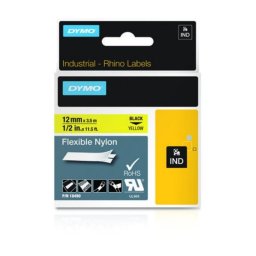 Etiqueta de Nylon Flexible Negro sobre Amarillo 1,2 cm x 3,5 m Resistente Agua UV Químicos