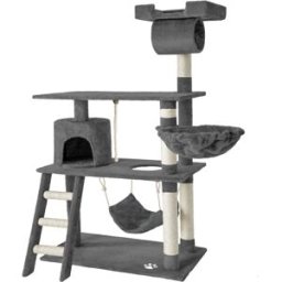 Tectake Árbol rascador para gatos, postes de sisal, antivuelco, 141cm, gris