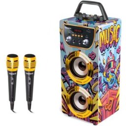 World Brands Altavoz Karaoke azul Trendix dos microfonos, efecto eco..