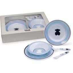 Tous Vajilla 5 piezas: bol, platos y cubiertos Baby Feeding. Azul niño