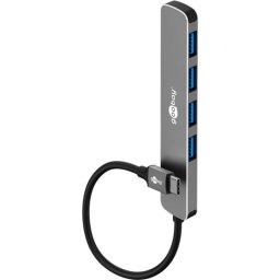 Hub Goobay 4 puertos 5000 Mbit/s USB-C a USB 3.2 Gen 1 modelo 79157 gris aluminio