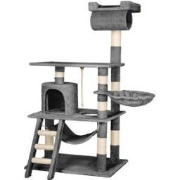 Tectake Árbol rascador para gatos, postes de sisal, antivuelco, 141 cm, gris