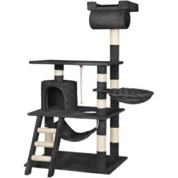 Tectake Árbol rascador para gatos, postes de sisal, antivuelco, 141 cm, negro