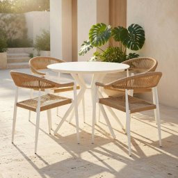 CONJUNTO DE MESA Y 4 SILLAS de aluminio y ratán sintético
