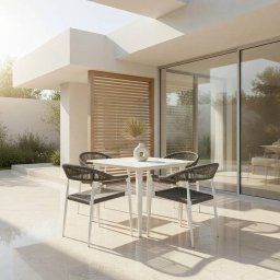 CONJUNTO DE MESA CUADRADA Y 4 SILLAS de aluminio y ratán sintético gris