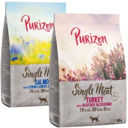 Purizon pack mixto de prueba 2 x 400 g pienso para gatos - Single Meat Mix: Pavo con flores de brezo + Salmón con flores de aciano