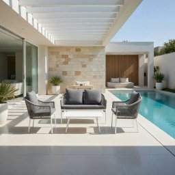 Conjunto de mesa baja, sofa y 2 sillones de aluminio y ratán sintético gris