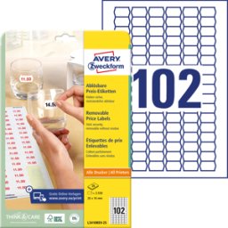 AVERY ZWECKFORM AVZ L3410REV-25 - Etiquetas de precio, 26x16 mm, separable, blanco, 2550 unidades