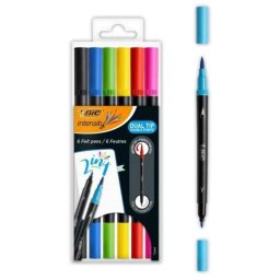 Rotulador Bic Intensity Dual Tip 6 colores doble punta fina y pincel base agua