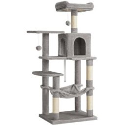 FEANDREA Árbol para gatos de 143 cm con postes rascadores de color gris claro