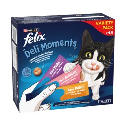 Felix Deli Moments snacks líquidos para gatos - Pack Mixto - Pollo, salmón y pato 48 x 10 g