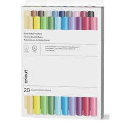 Marcador Cricut Dual-Sided 20 colores surtidos punta fina 1 mm estuche colgable
