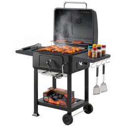 Outsunny Barbacoa De Carbón Con Gran Parrilla Bandeja Ajustable Estantes Ruedas
