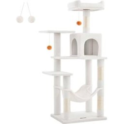 FEANDREA Árbol para gatos de 143 cm con postes rascadores de color blanco crema