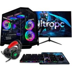 NitroPc Sobremesa Gaming Pack Avanzado AMD Ryzen 7 5800X, AMD Radeon RX 9060 XT 16 GB, 16GB DDR4, 1 TB M2, Win11 PRO, Accesorios + monitor 24' FHD 165Hz IPS. Negro