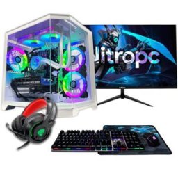 NitroPc Sobremesa Gaming Pack Avanzado AMD Ryzen 7 5800X, AMD Radeon RX 9060 XT 16 GB, 16GB DDR4, 1 TB M2, Win11 PRO, Accesorios + monitor 24' FHD 165Hz IPS. Blanco