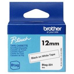 Cinta para etiquetas Brother BTAG-231 Negro sobre blanco 12 mm 4 m