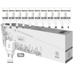 Cargador de Pared Tech One Tech Basik TEC2954 12W 1xUSB Pack 10 Blanco Microchip IC PC/ABS