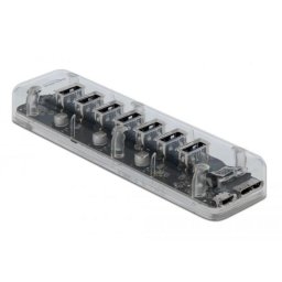Hub Delock 7 puertos 5 Gbps USB 3.2 Gen 1 transparente con alimentación extra