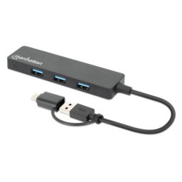 Hub Manhattan 4 puertos 5 Gbps USB 3.2 Gen 1 combinado USB-C y USB-A portátil