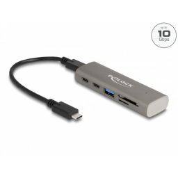 Hub Delock 6 puertos 10 Gbps USB 3.2 Gen 1 con lector SD y MicroSD metálico