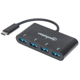 Hub Manhattan 4 puertos 5 Gbps USB 3.0 Tipo-C HB30C4AB compacto y portátil
