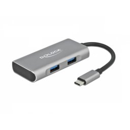 Hub Delock 4 puertos 10 Gbps USB Type-C con 2 USB-A y 2 USB-C robusto gris