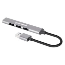 Hub Manhattan 4 puertos 5 Gbps USB 3.2 Gen 1 aluminio compacto portátil