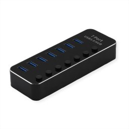 Hub Roline 7 puertos 5 Gbit/s USB 3.2 Gen 1 modelo 14.02.5057 aluminio negro