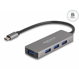Hub Delock 4 puertos 5 Gbps USB Type-C compacto y metálico