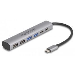 Hub Delock 6 puertos USB 3.2 Gen 1 Gris aluminio compacto