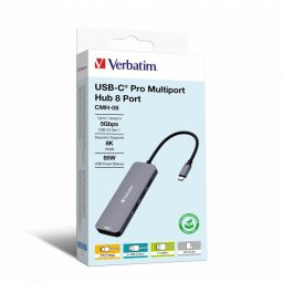 Hub Verbatim 8 puertos 5 Gb/s modelo CMH-08 con HDMI 8K y lector SD