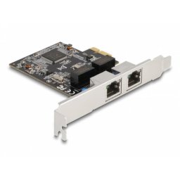 Tarjeta de Red Delock PCI Express x1 2x RJ45 Gigabit LAN 1000 Mbps Plata