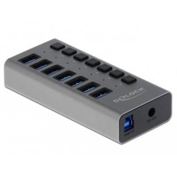 Hub Delock 7 puertos USB 5 Gbps modelo externo con interruptor y aluminio