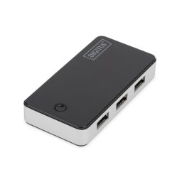 Hub Digitus 4 puertos USB 3.2 Gen 1 5 Gbps negro y plata con adaptador AC