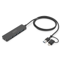 Hub Digitus 4 puertos 12 Gbps USB 3.2 Gen 1 Slim Line Negro 1,2 m