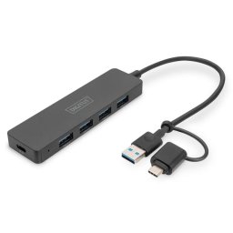 Hub Digitus 4 puertos 12 Gbps USB 3.2 Gen 1 Slim Line Negro