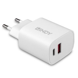 Cargador Lindy 73413 20W USB-C y USB 2.0 Carga Rápida 12V 3A