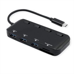 Hub Roline 3 puertos USB 3.2 Gen 1 14.02.5059 con lector MicroSD negro