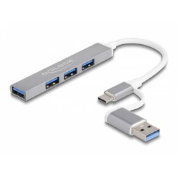 Hub Delock 4 puertos 5 Gbps USB Type-C y Tipo-A metálico compacto