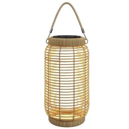 Outsunny Linterna De Jardín De Ratán Con Panel Solar Luces Led Ø18x37 Cm Arena