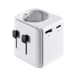 Ewent EW1472 Adaptador de Viaje Universal USA/UK/AUS/China con 1x USB-A y 1x USB-C Blanco