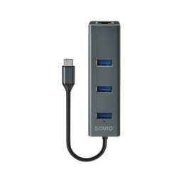 Hub USB-C Savio SAVAK-57 Aluminio 3x USB 3.1 1x RJ45 5Gbps Negro/Gris
