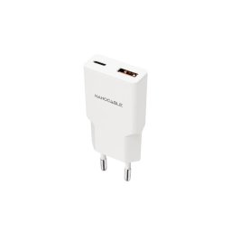 Cargador Nanocable USB-C PD 20W y USB-A QC 20W Blanco compacto carga rápida