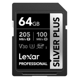 Tarjeta SD Lexar Professional Silver Plus 64 GB UHS-I V30 205 MB/s resistente