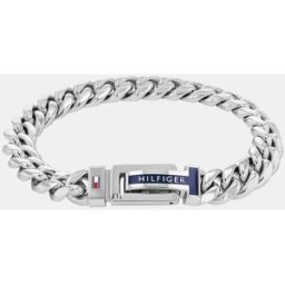 Tommy Hilfiger Pulsera de hombre Logo de piel y acero. Azul